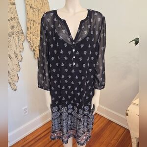 J. Jill Fully Lined Sheer Dress XL Black and White